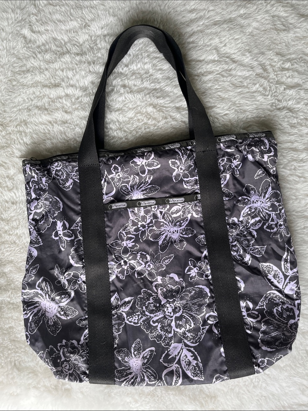 Lesportsac Black, grey & Lavender Floral Large travel Tote